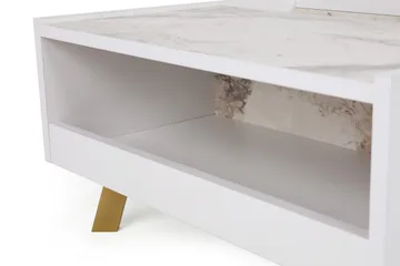 Ocotla Sofabord 90 cm med Oppbevaring Marmormønster - Hvit/Mørkebrun - Møbler - Bord - Sofabord