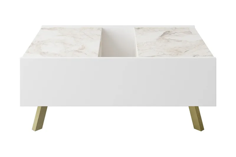 Ocotla Sofabord 90 cm med Oppbevaring Marmormønster, Hvit/Mørkebrun
