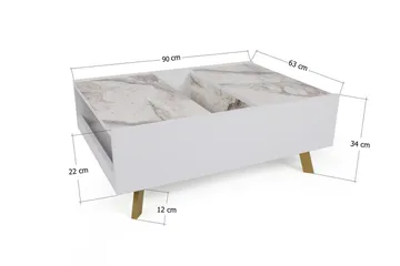 Ocotla Sofabord 90 cm med Oppbevaring Marmormønster - Hvit/Mørkebrun - Møbler - Bord - Sofabord