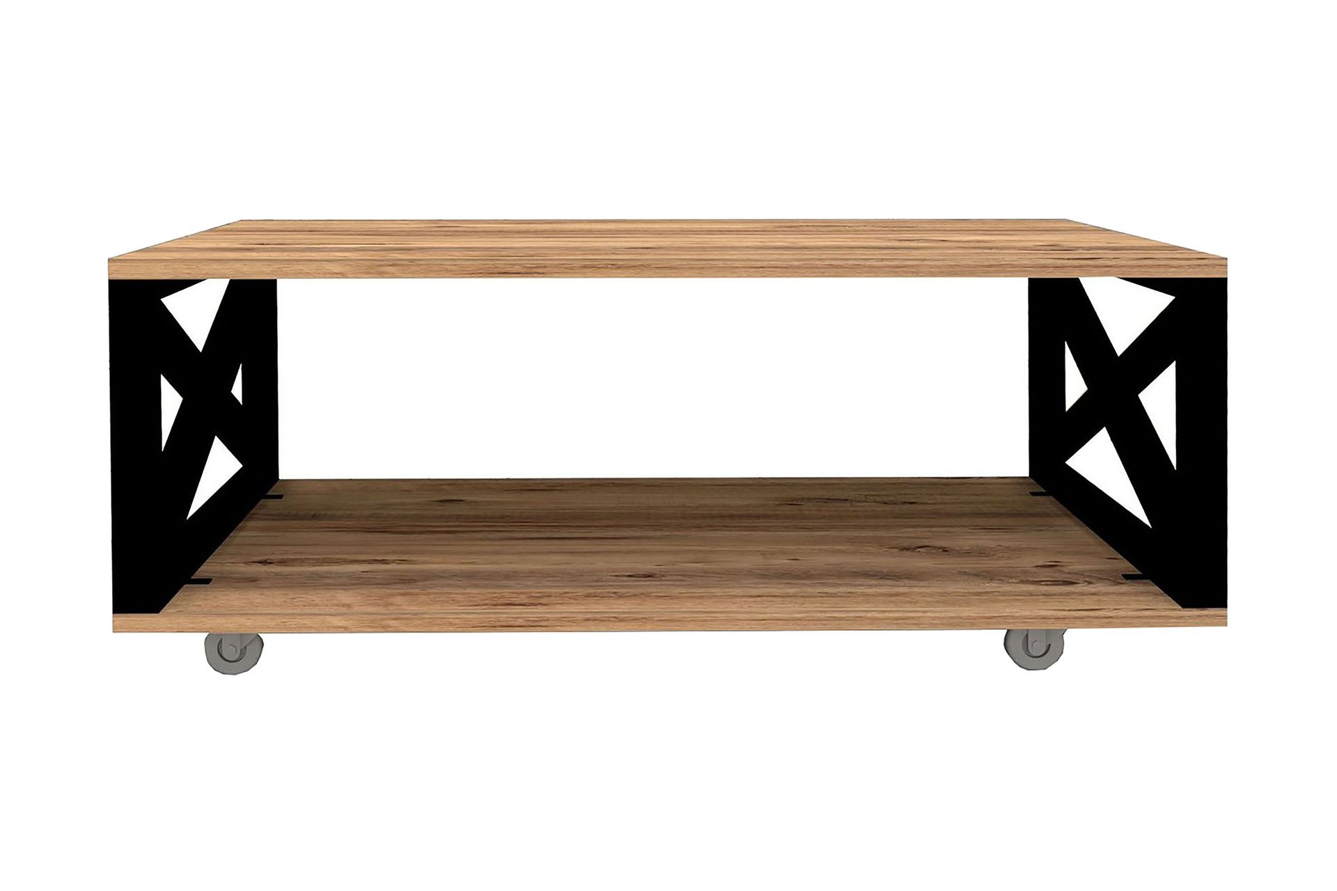 Ouartas Sofabord 98 cm med Oppbevaring Hylle på Hjul - Natur/Svart - Møbler - Bord - Sofabord