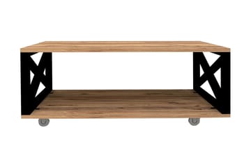 Ouartas Sofabord 98 cm med Oppbevaring Hylle på Hjul - Natur/Svart - Møbler - Bord - Sofabord