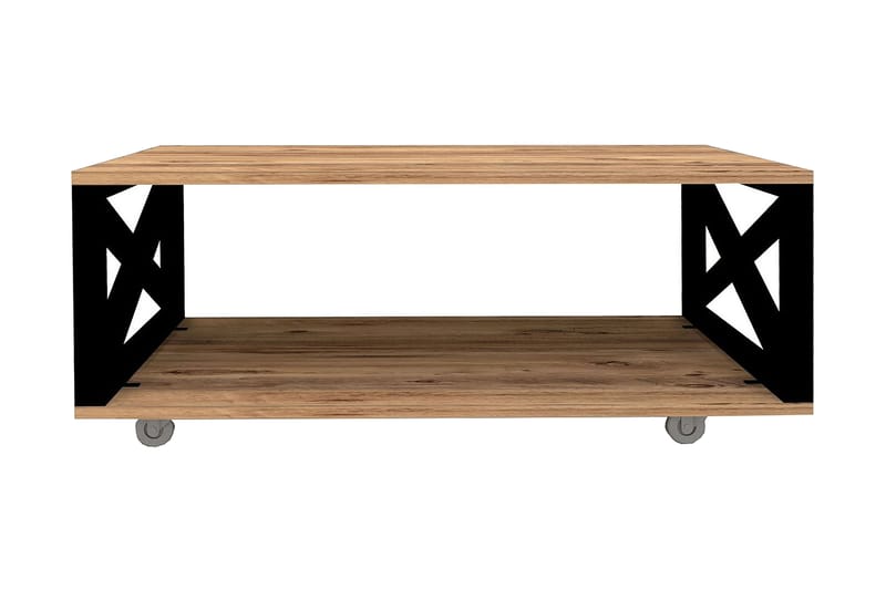 Ouartas Sofabord 98 cm med Oppbevaring Hylle på Hjul - Natur/Svart - Møbler - Bord - Sofabord