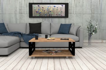 Ouartas Sofabord 98 cm med Oppbevaring Hylle på Hjul - Natur/Svart - Møbler - Bord - Sofabord