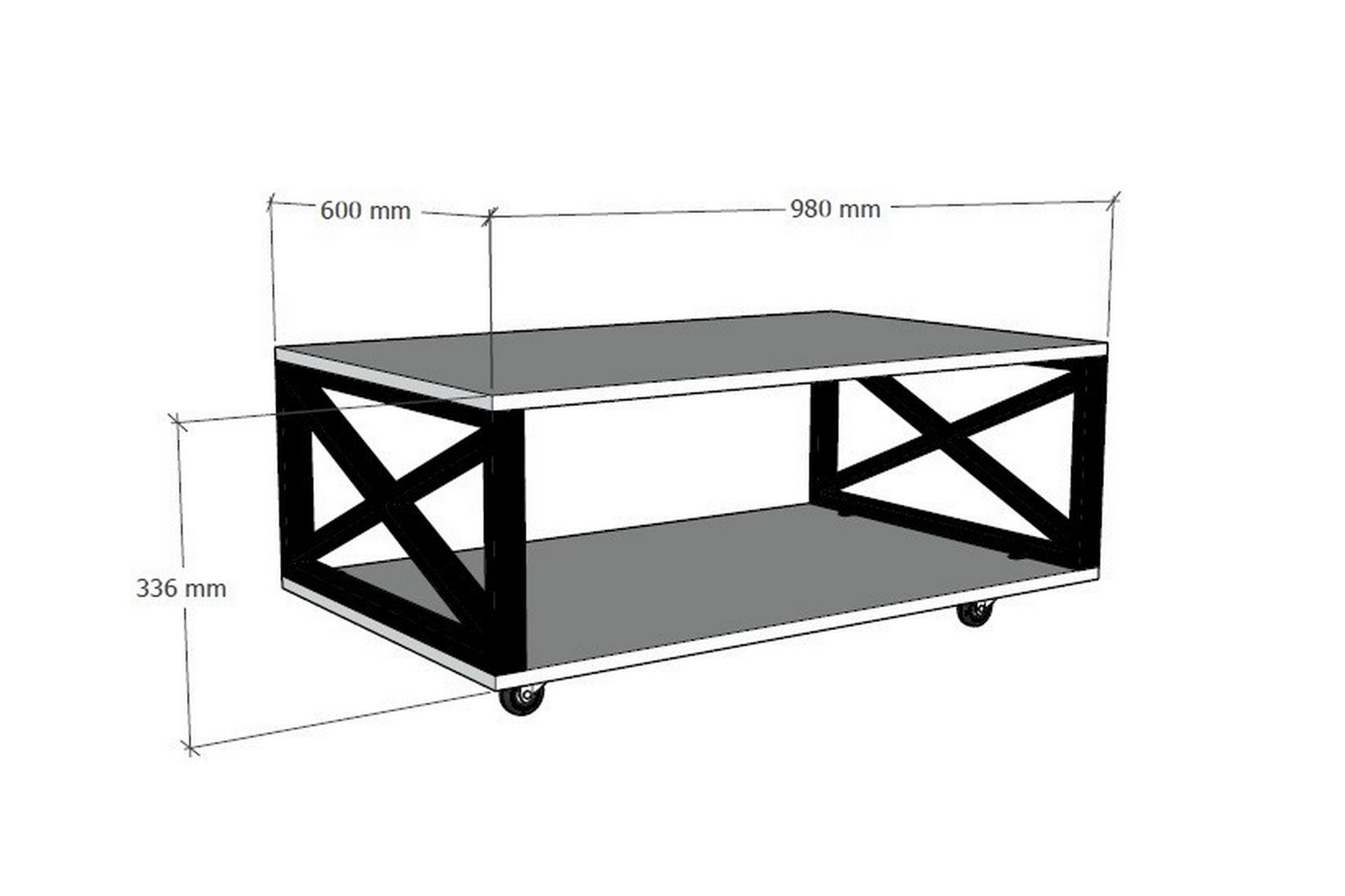 Ouartas Sofabord 98 cm med Oppbevaring Hylle på Hjul - Natur/Svart - Møbler - Bord - Sofabord