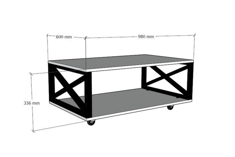 Ouartas Sofabord 98 cm med Oppbevaring Hylle på Hjul - Natur/Svart - Møbler - Bord - Sofabord