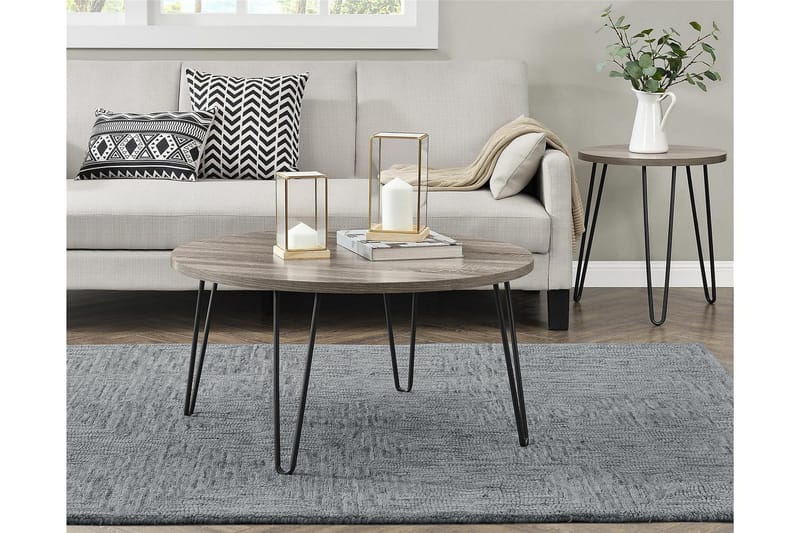 Owen Sofabord 90 cm Ovalt Rundt Grå/Svart - Dorel Home - Møbler - Bord - Sofabord