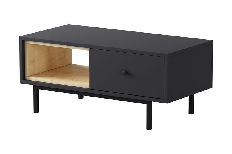 Papias Sofabord 90 cm med Oppbevaring Hylle + Lucka - Antracit/Svart - Møbler - Bord - Sofabord