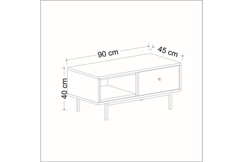 Papias Sofabord 90 cm med Oppbevaring Hylle + Lucka - Antracit/Svart - Sofabord