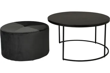 Pedona Sofabord 80 cm Rundt med Puff - Svart - Møbler - Bord - Sofabord