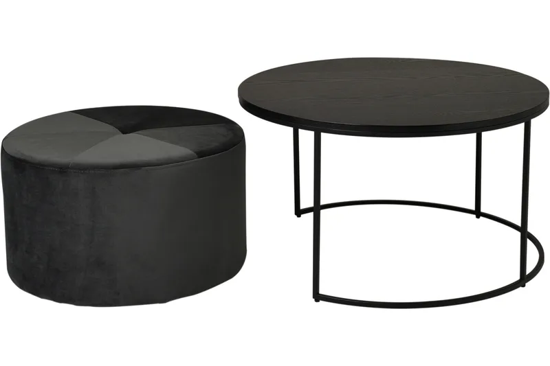 Pedona Sofabord 80 cm Rundt med Puff - Svart - Møbler - Bord - Sofabord