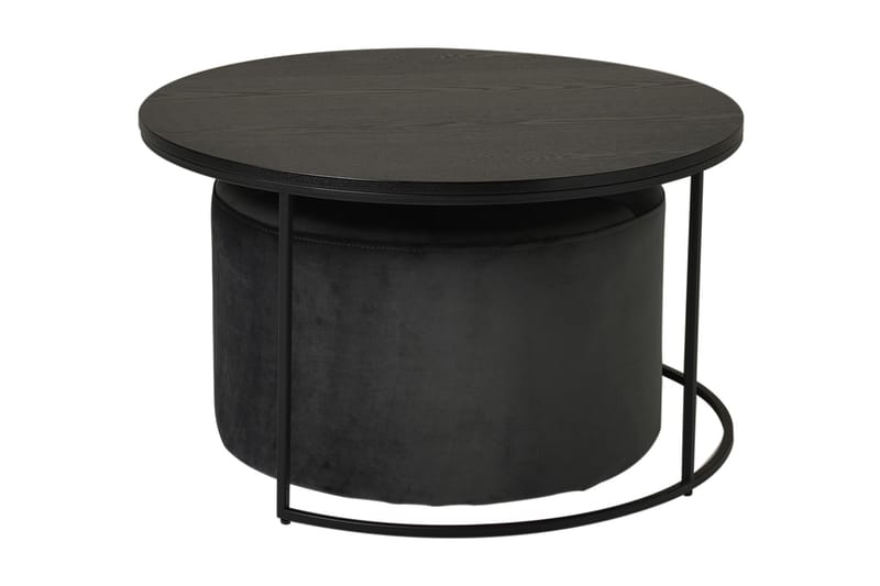 Pedona Sofabord 80 cm Rundt med Puff - Svart - Møbler - Bord - Sofabord