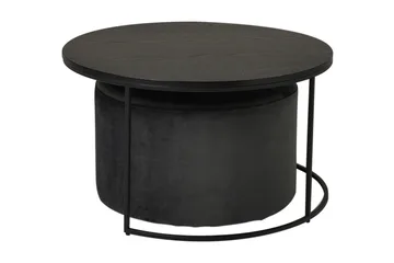 Pedona Sofabord 80 cm Rundt med Puff - Svart - Møbler - Bord - Sofabord