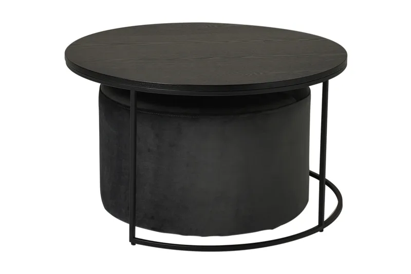 Pedona Sofabord 80 cm Rundt med Puff, Svart