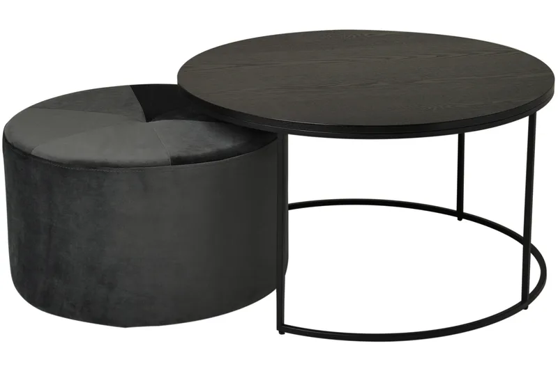 Pedona Sofabord 80 cm Rundt med Puff - Svart - M øbler - Bord - Sofabord
