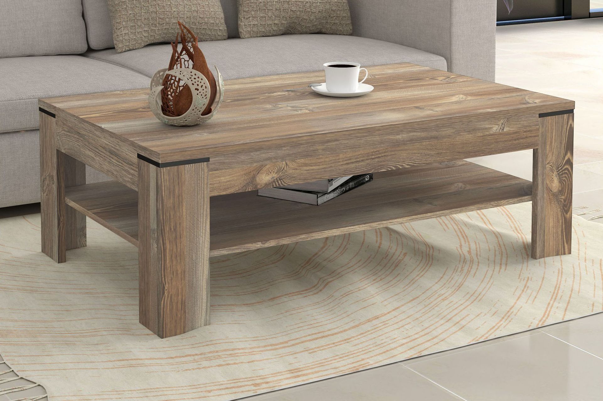 Perkhill Sofabord 120 cm med Oppbevaringshylle - Brun/Svart - Møbler - Bord - Sofabord