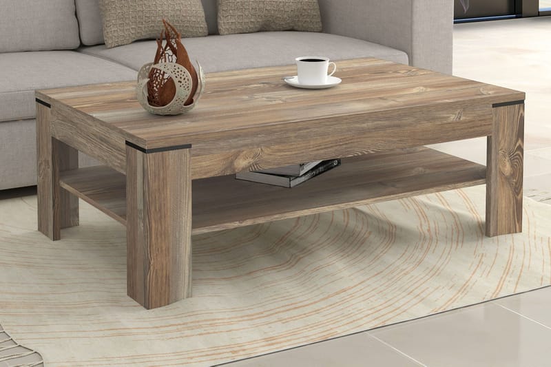 Perkhill Sofabord 120 cm med Oppbevaringshylle - Brun/Svart - Møbler - Bord - Sofabord