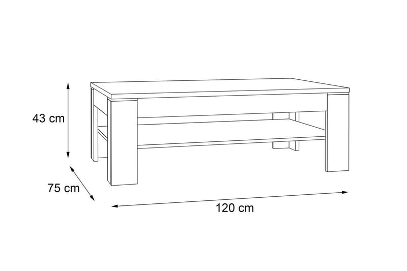 Perkhill Sofabord 120 cm med Oppbevaringshylle - Brun/Svart - Møbler - Bord - Sofabord