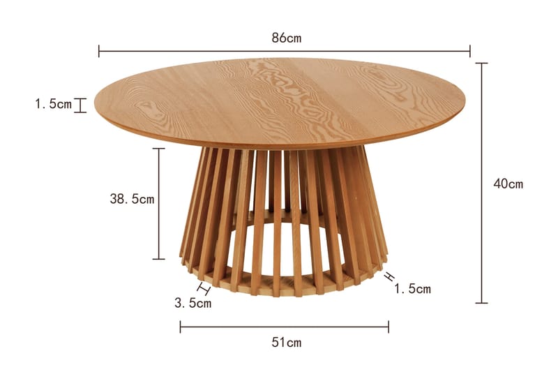 Peyra Sofabord Rundt 86 cm Finér - Eik - Møbler - Bord - Sofabord