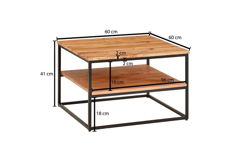 Philly 60 cm Kvadratisk Sofabord med Hyller i Tre - Brun - Møbler - Bord - Sofabord