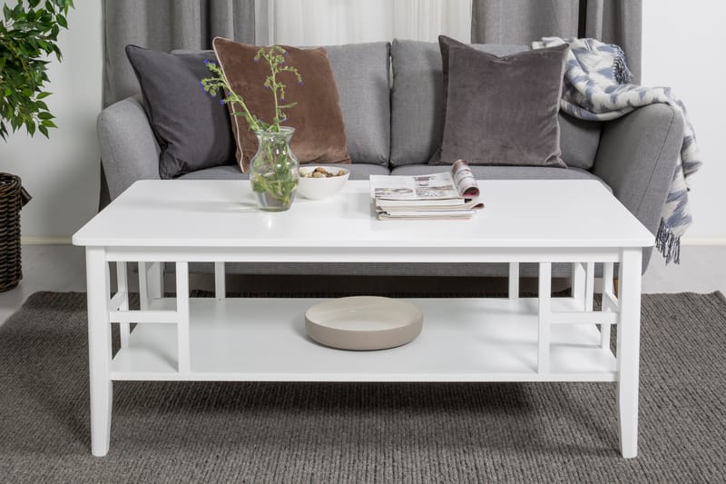 Piteå Sofabord 130 cm med Oppbevaringshylle - Hvit - Sofabord - Sofabord med oppbevaring