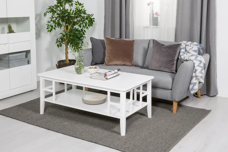 Piteå Sofabord 130 cm med Oppbevaringshylle - Hvit - Møbler - Bord - Sofabord