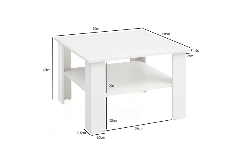 Podsiad 60 cm Firkantet Sofabord med Oppbevaring i Malt Tre - Hvit - Møbler - Bord - Sofabord