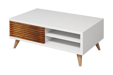 Puqa Design Sofabord 100 cm med Oppbevaring Hylle + Skåp - Valnøttsbrun/Hvit - Møbler - Bord - Sofabord
