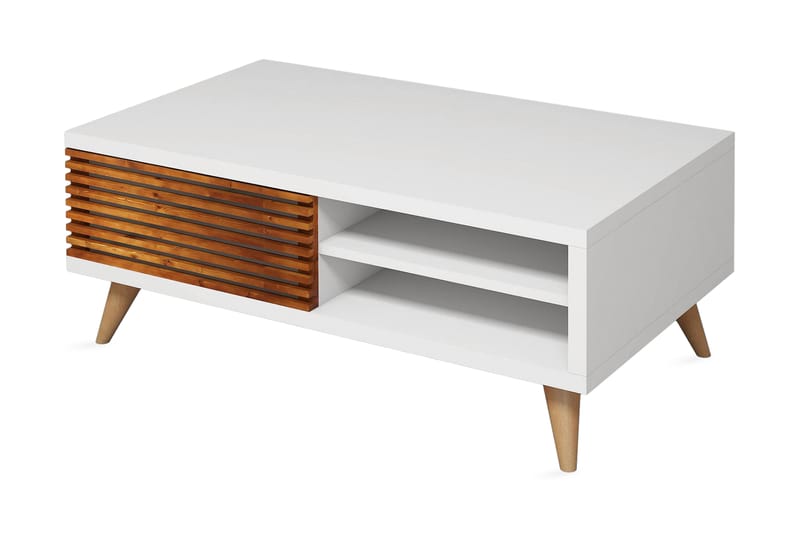 Puqa Design Sofabord 100 cm med Oppbevaring Hylle + Skåp - Valnøttsbrun/Hvit - Møbler - Bord - Sofabord