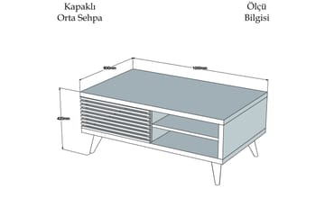 Puqa Design Sofabord 100 cm med Oppbevaring Hylle + Skåp - Valnøttsbrun/Hvit - Møbler - Bord - Sofabord