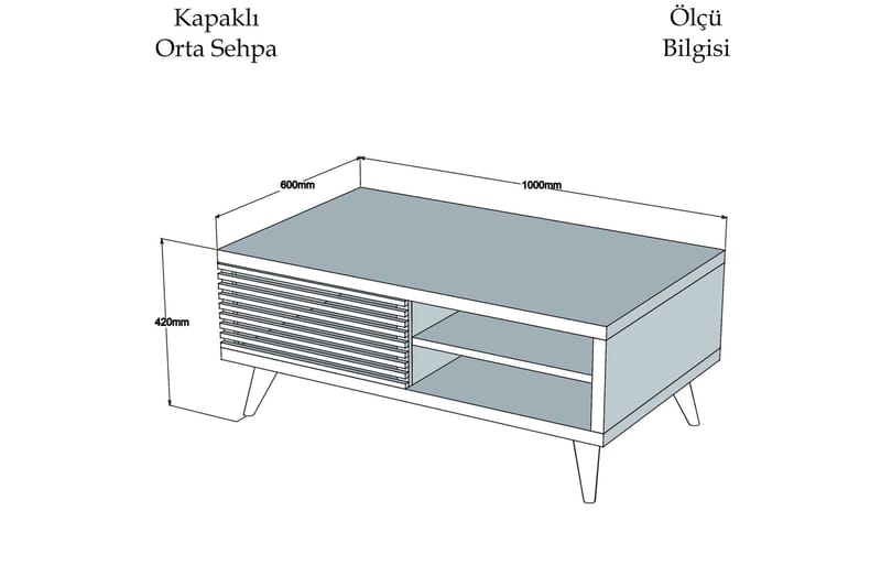 Puqa Design Sofabord 100 cm med Oppbevaring Hylle + Skåp - Valnøttsbrun/Hvit - Møbler - Bord - Sofabord