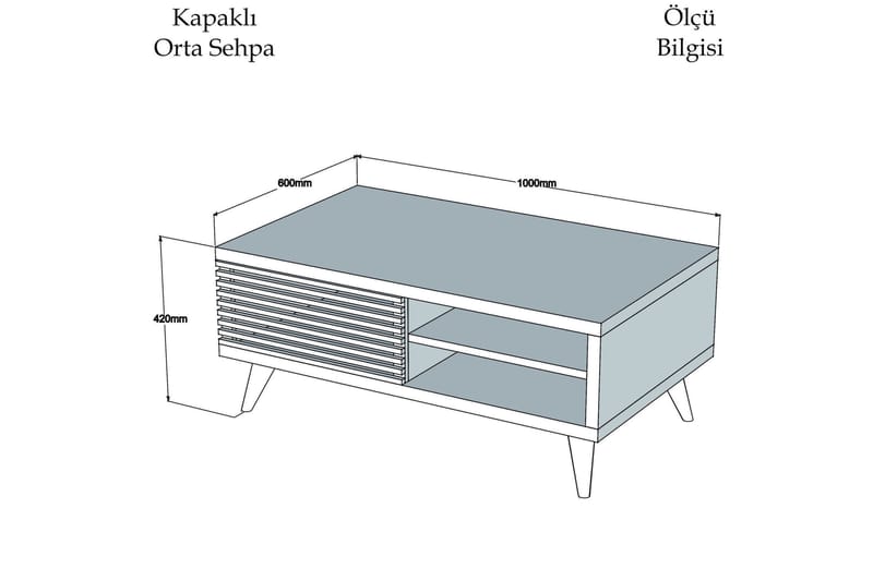 Puqa Design Sofabord 100 cm med Oppbevaring Hylle + Skåp - Valnøttsbrun/Hvit - Sofabord