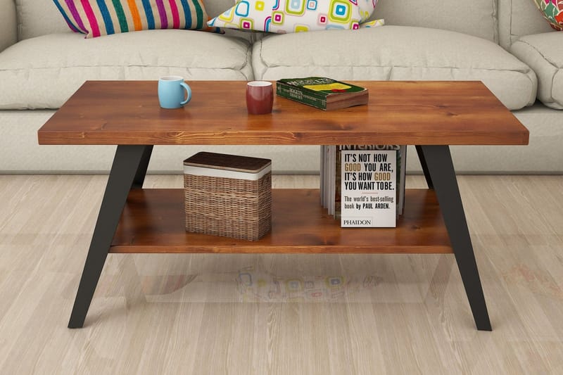 Puqa Design Sofabord 98 cm med Oppbevaringshylle - Valnøttsbrun - Sofabord