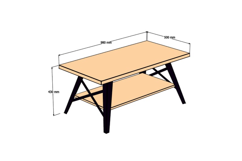 Puqa Design Sofabord 98 cm med Oppbevaringshylle - Valnøttsbrun - Sofabord