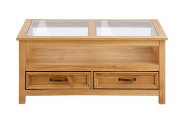 Purnima Sofabord 100 cm med Oppbevaring 2 Skuffer + Hylle - Glass/Brun - Møbler - Bord - Sofabord