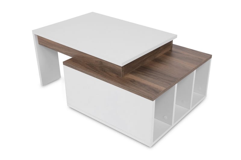 Qalora Sofabord 90 cm med Oppbevaringshyller - Hvit/Tre - Møbler - Bord - Sofabord