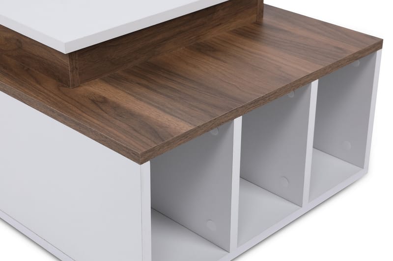 Qalora Sofabord 90 cm med Oppbevaringshyller - Hvit/Tre - Møbler - Bord - Sofabord