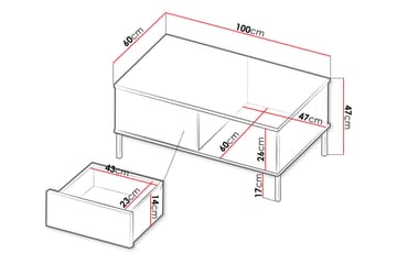 Querty Sofabord 100 cm med Oppbevaring Hylle + Skuff - Hvit/Svart - Møbler - Bord - Sofabord