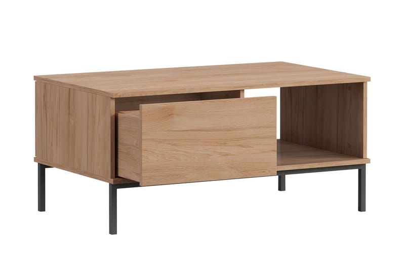 Querty Sofabord 100 cm med Oppbevaring Hylle + Skuff - Natur/Svart - Møbler - Bord - Sofabord