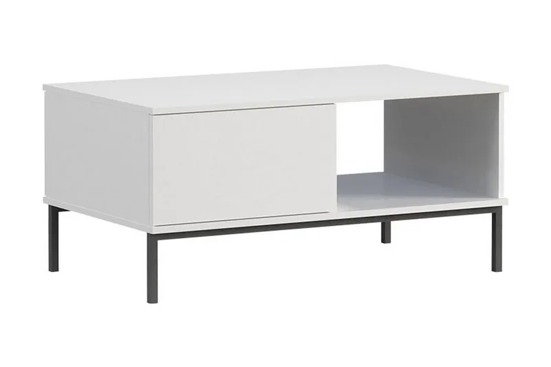 Querty Sofabord 100 cm med Oppbevaring Hylle + Skuff, Hvit/Svart