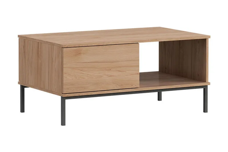 Querty Sofabord 100 cm med Oppbevaring Hylle + Skuff, Natur/Svart