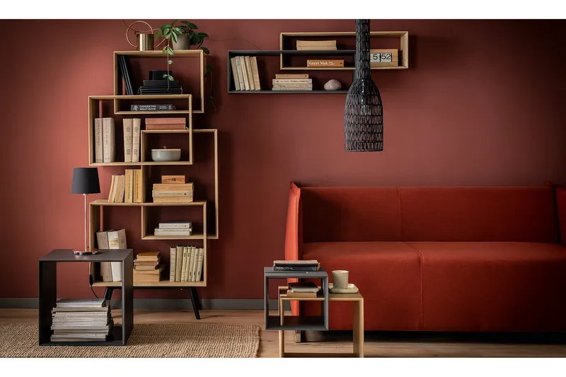 Ribbon Sofabord 90 cm med Oppbevaringshylle Natur/Grå - VOX - Møbler - Bord - Sofabord