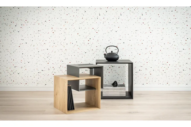 Ribbon Sofabord 90 cm med Oppbevaringshylle Natur/Grå - VOX - Møbler - Bord - Sofabord