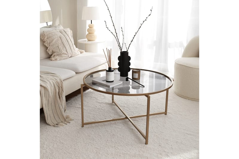 Rowman Sofabord 83 cm Rundt - Gull / Smoke farget - Møbler - Bord - Sofabord