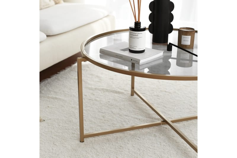 Rowman Sofabord 83 cm Rundt - Gull / Smoke farget - Møbler - Bord - Sofabord