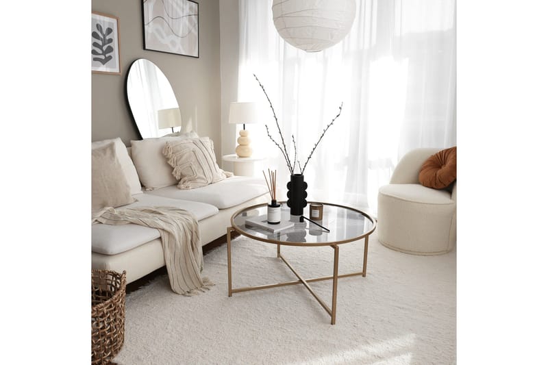 Rowman Sofabord 83 cm Rundt - Gull / Smoke farget - Møbler - Bord - Sofabord