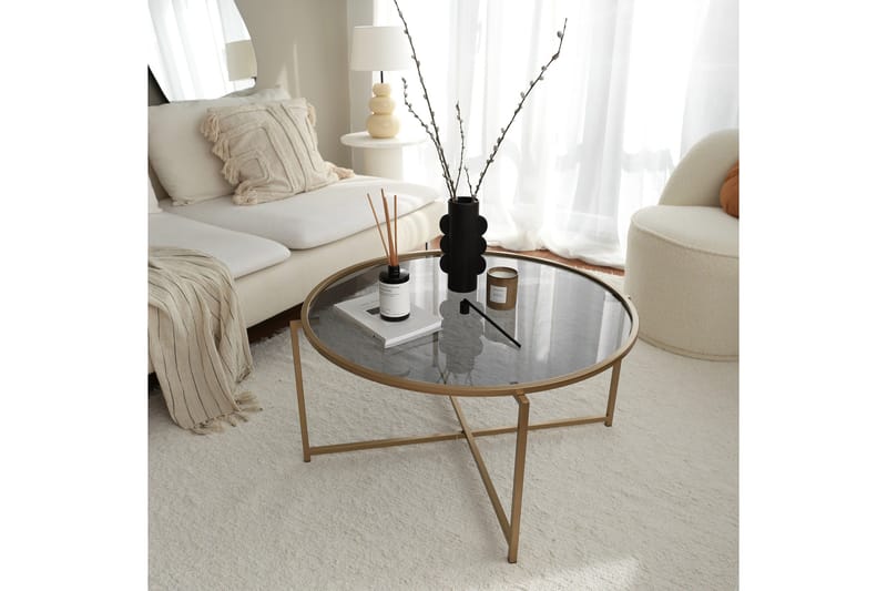 Rowman Sofabord 83 cm Rundt - Gull / Smoke farget - Møbler - Bord - Sofabord