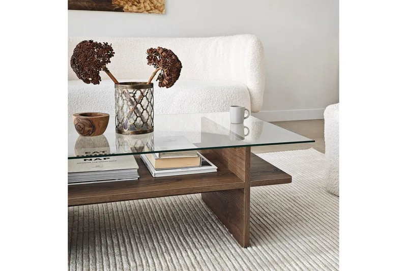 Sofabord Rubby Rektangel Valnøtt / Transparent - Valnøtt / Transparent - Møbler - Bord - Sofabord