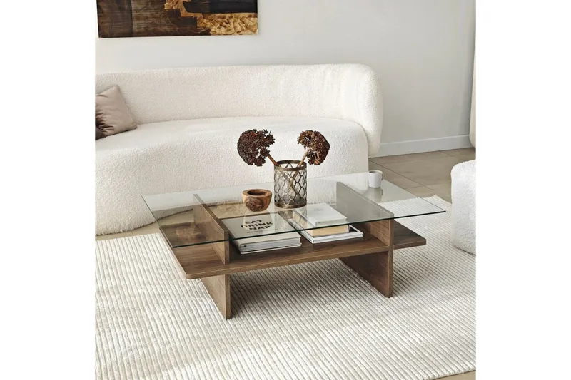 Sofabord Rubby Rektangel Valnøtt / Transparent - Valnøtt / Transparent - Møbler - Bord - Sofabord