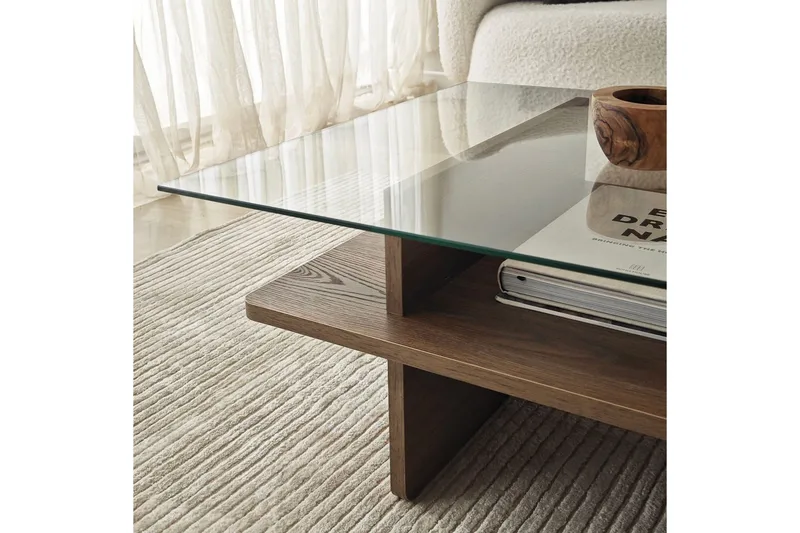 Sofabord Rubby Rektangel Valnøtt / Transparent - Valnøtt / Transparent - Møbler - Bord - Sofabord