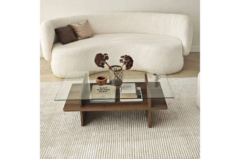 Sofabord Rubby Rektangel Valnøtt / Transparent - Valnøtt / Transparent - Møbler - Bord - Sofabord